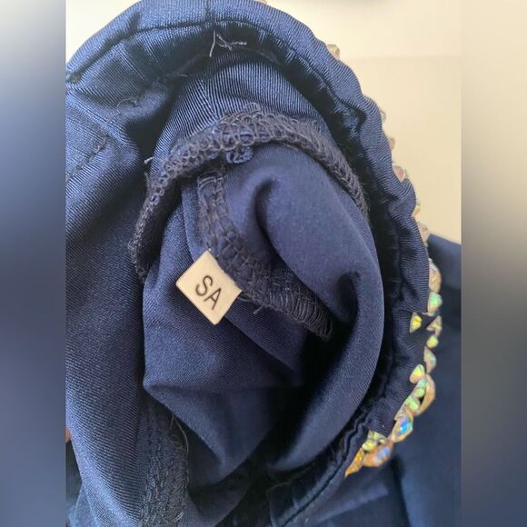 Glamour solo dance costume 2 piece navy blue embellished pants top SA-Small adul - Picture 7 of 13